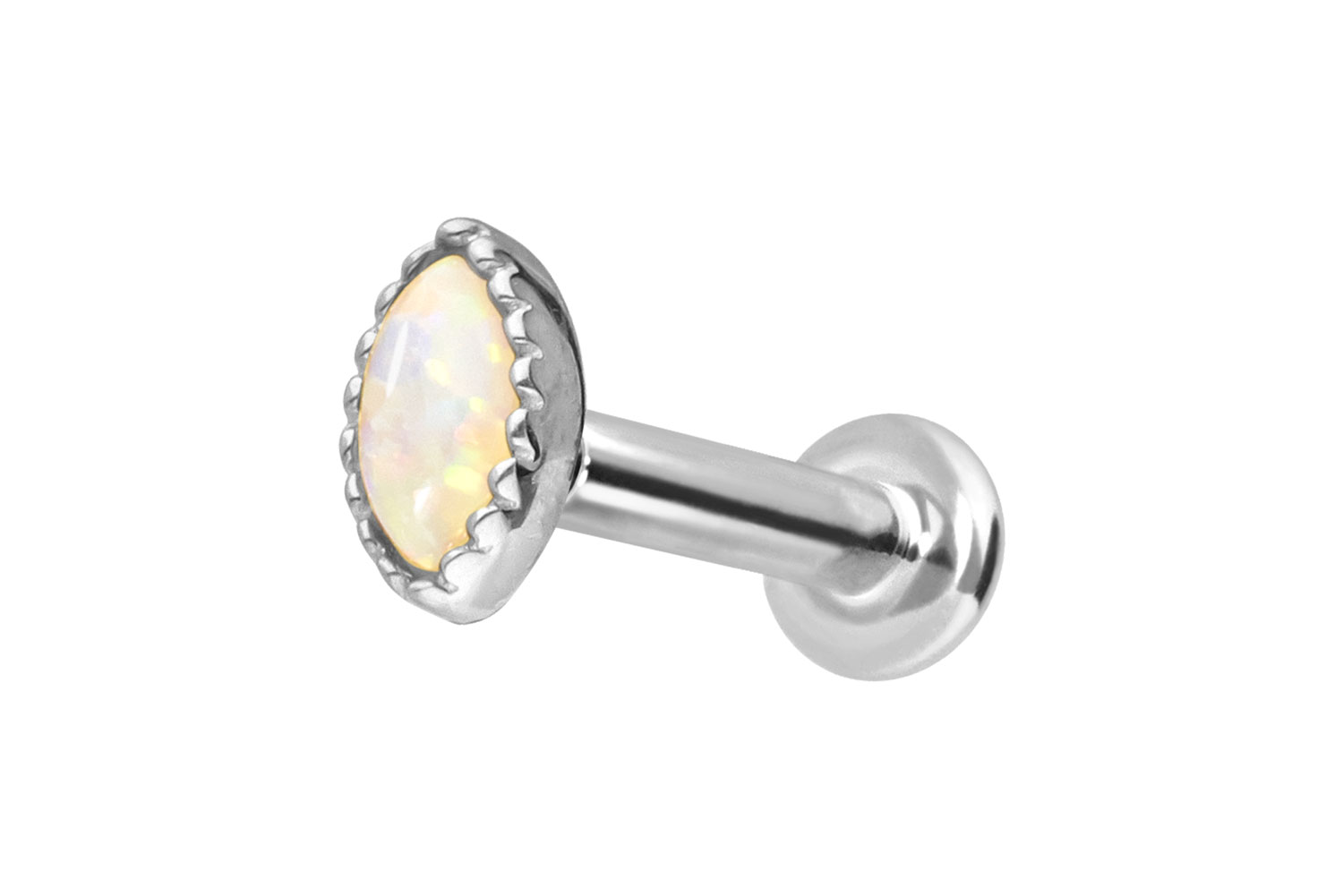 14 Karat Gold Labret Piercing mit Innengewinde OVALER SYNTHETISCHER OPAL